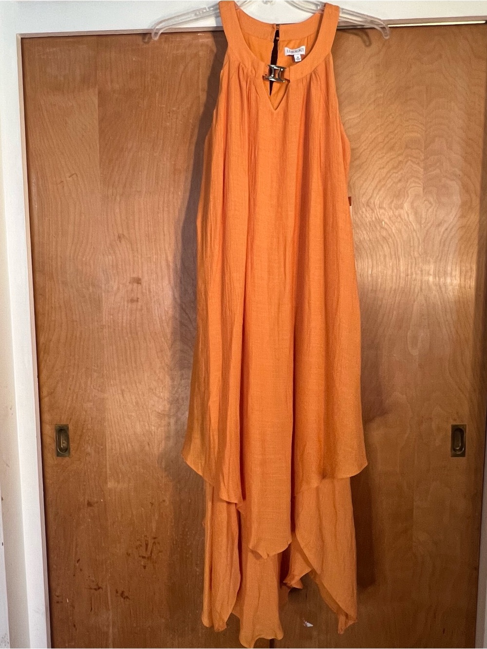 Luxology Orange Asymmetrical Handkerchief Hem Maxi Dress